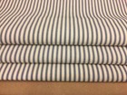 BLUE AND CREAM STRIPED TICKING ROMAN BLIND MADE TO MEASURE. SAFETY PULL.