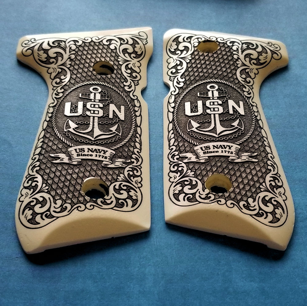 Beretta 92 92FS 96 custom 3D engraved ivory grips US NAVY Anchor