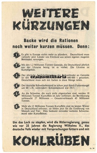 Orig. UK US Flugblatt - Kürzung der Rationen - Kohlrüben - 1942 - G34 - Bild 2 von 2