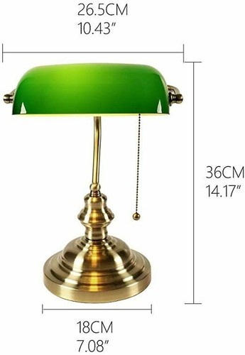 Traditional Banker Desk Lamp Pull Chain Switch Green Glass Light Brass AU Plug - Picture 2 of 9