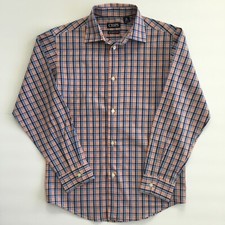 Chaps Boys Shirt Plaid Stretch Orange & Blue Button Up Size M 10-12 EUC!