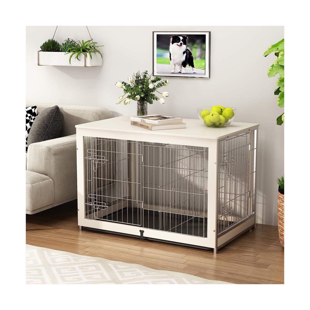 Piskyet Wooden Dog Crate Furniture with Divider Panel, Dog Crate