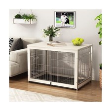 Piskyet Wooden Dog Crate Furniture with Divider Panel, Dog Crate End Table wi...