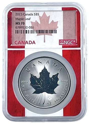 2023 Canada 1oz Silver Maple Leaf NGC MS70 - Flag Picture Core