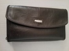 Cartera/cartera de mano de cuero sintético negra/teléfono y tarjetero, muchos bolsillos