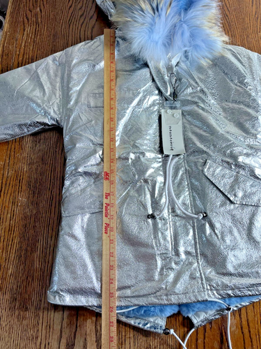 Silver & Blue Faux Fur Lined Hooded Small Coat For Women By Moamaokong mid-len - Picture 5 of 19