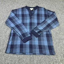 Vintage 90s LL Bean Men’s Medium Blue Plaid Long Sleeve T Shirt Made In USA