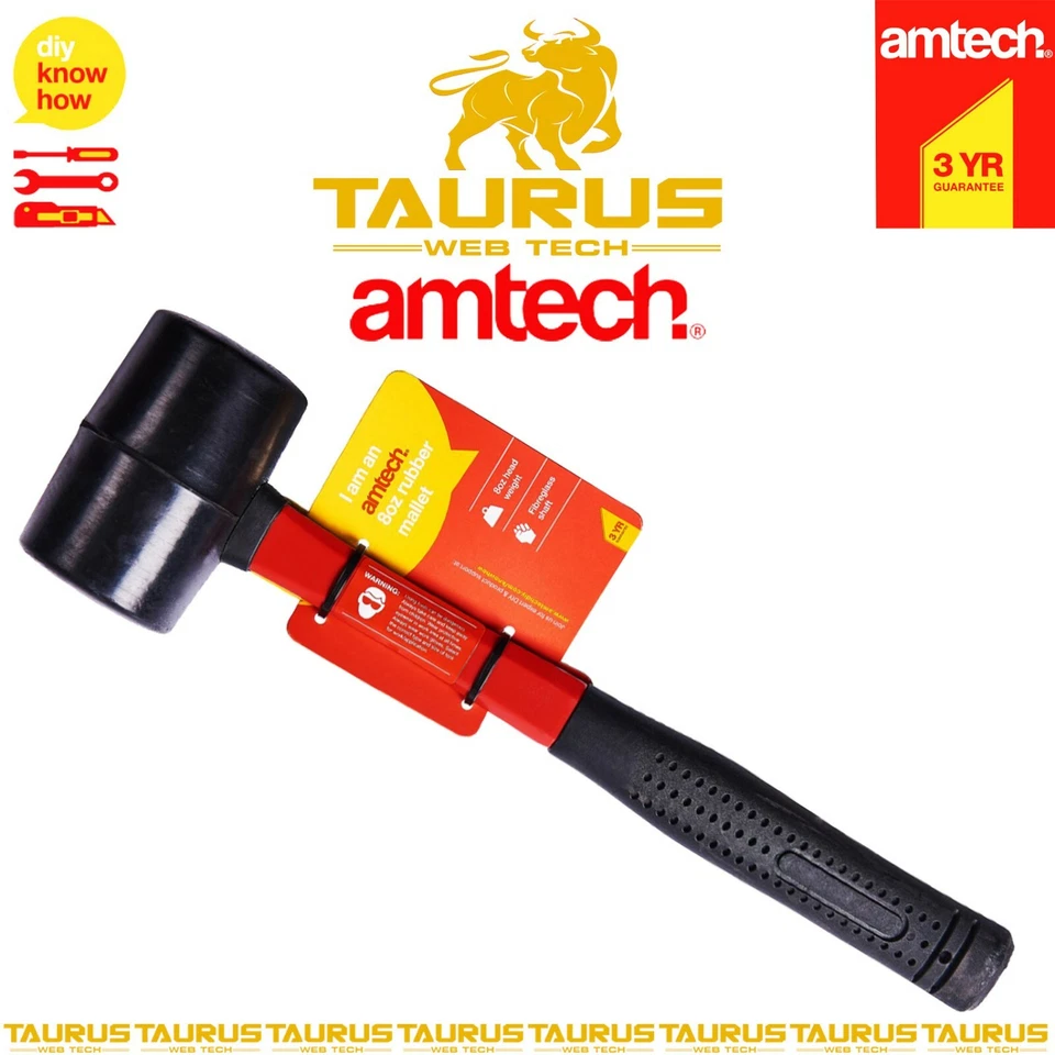 Martillo de mazo de goma AMTECH 8 oz empuñadura de eje de fibra de vidrio hágalo usted mismo herramienta de pavimentación de camping Reino Unido Foto 2 de 2