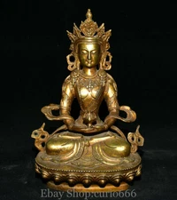 11" Old Tibet Copper Gold Buddhism Amitayus longevity God Goddess Sculpture