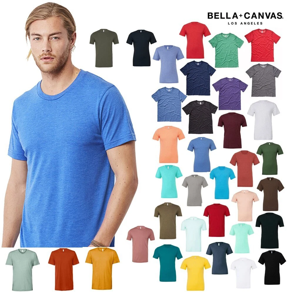 Bella + Canvas Unisex Triblend Crew Neck Tee 3413-Plain Top Short Sleeve  T-Shirt