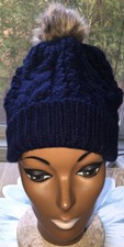 Women s Unbranded Navy Blue Cable Knit Winter Hat, One Size