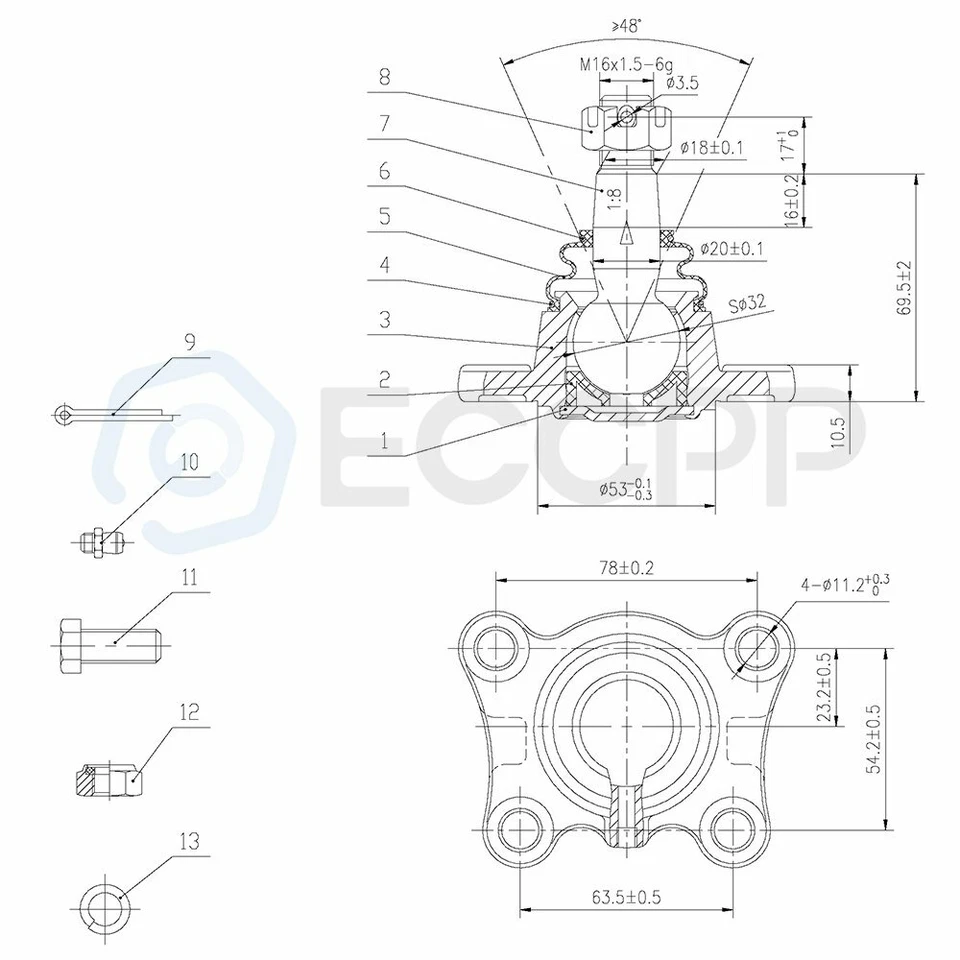 4 rótulas delanteras superiores e inferiores para Toyota T100 1986-1998 Pickup Runner 4x4 Foto 2 de 4