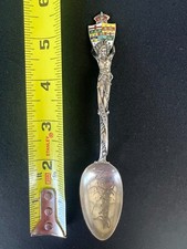 ANTIQUE STERLING ENAMEL INDIAN CHIEF, DOMINION CANDA SHIELD SOUVENIR SPOON