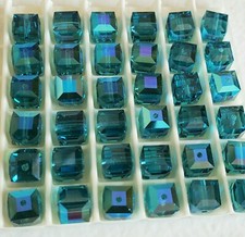 Swarovski 5601 6mm cube beads, Indicolite AB 6pcs 