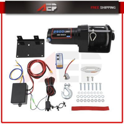 2500LB 12V Electric Recovery Winch Wireless Remote For Trailer Synthetic Rope