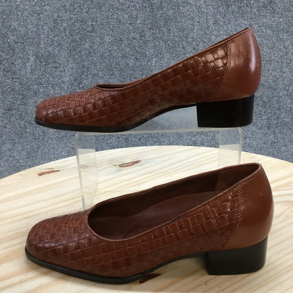 Drew Zapatos Mujer 6 N Informales Sin Cordones Tejidos Mocasines 1309-78 Marrón Cuero Tacones Foto 2 de 4