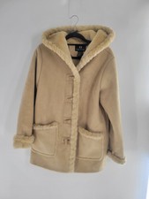 Fuda Womens Retro Boho Carmel Brown Coat Sz M Faux Suede And Fur Lined Warm