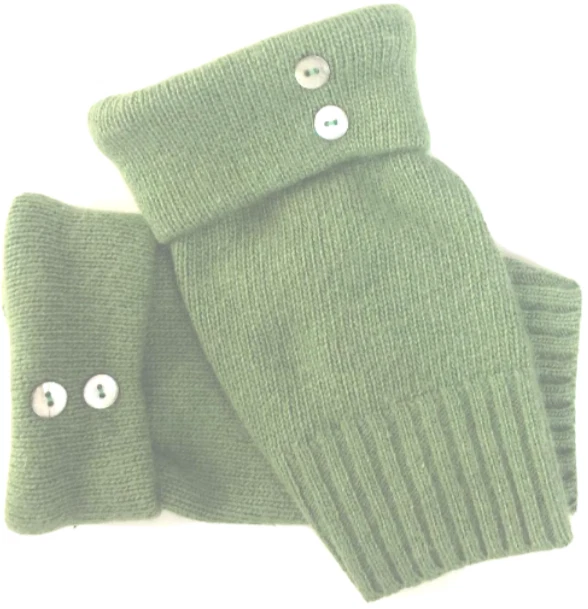 FINGERLESS GLOVES GREEN 100% CASHMERE WOOL S M L SMALL MEDIUM LARGE MITTENS OS