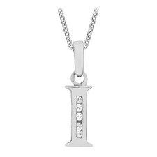 Letter Initial I 9ct White Gold CZ Pendant  Necklace 10x12mm Curb Chain 46cm/18"
