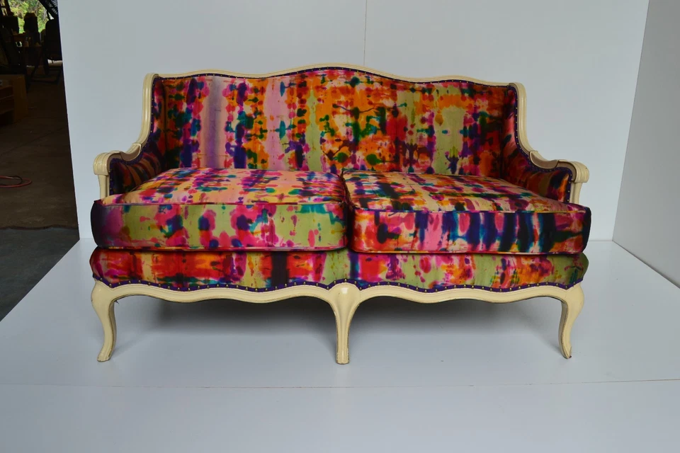 Vintage Settee Upholstered Hand Painted Ralph Lauren Silk Eccentric Luxuries NEW - Image 2 of 4