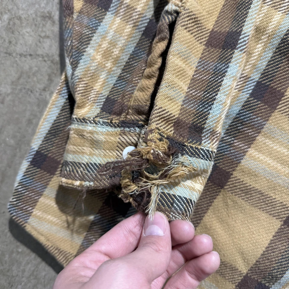 Camisa de trabajo vintage Big Mac JC Penney para hombre grande marrón franela a cuadros años 70 Foto 3 de 4