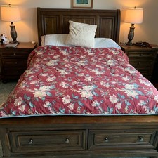 Vintage Laura Ashley Bramble Rose Floral Queen Comforter Burgundy Reversible USA