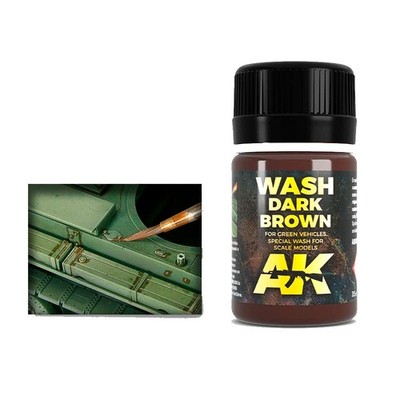 AK Interactive Dark Brown Wash Enamel Weathering Paint, 17ml Bottle