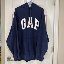 Gap Athletic Pullover Hoodie Navy Blue Fleece Logo Sweatshirt XL RN 54023