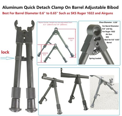 6'' to 8'' Quick Detach Adjustable Height Clamp on Bipod F Ruger 1022 SKS Shotguns
