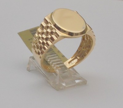 14K Yellow Gold Oval ID Ring Men s Link Edge Engravable Size 10