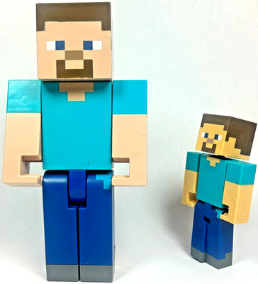 Lot of 2 Minecraft Steve Action Figures Mattel 8.5'' Large Scale and 5'' Posable