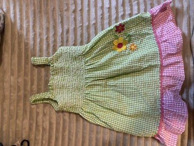 Vintage 2B Real Girls Gingham Sundress with Floral Embroidery Ruffle Hem Sz 4