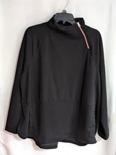 Xersion Women's Black/Rose Gold Metallic Zip Mock Neck Pullover - Sizes PL/PXL