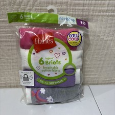 Hanes Cotton Girls 6 Pack Tagless Briefs New