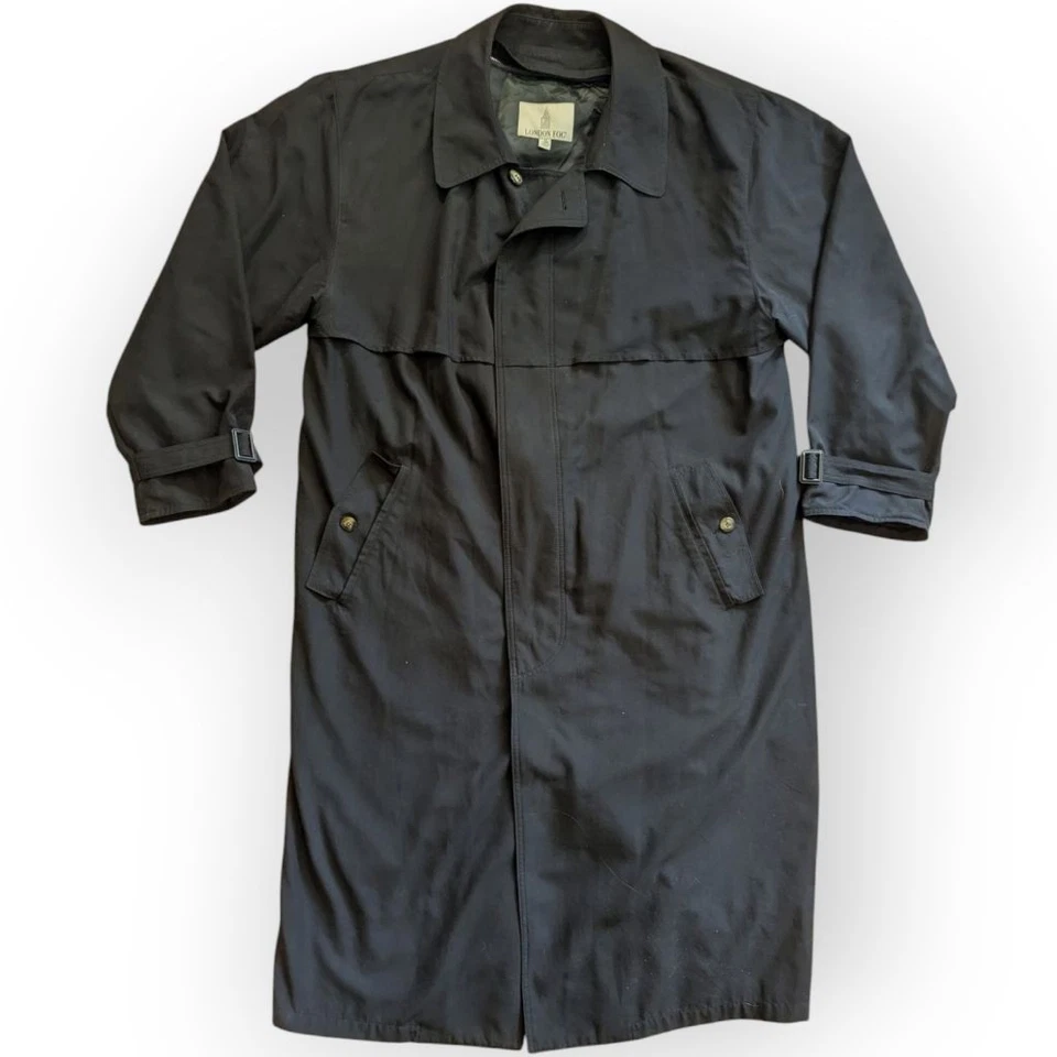 Gabardina London Fog negra talla 44 larga con cremallera forro de lana Foto 2 de 4