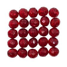 Czech Vintage Ruby Red Faceted Round Glass Beads 25pc 11.5mm