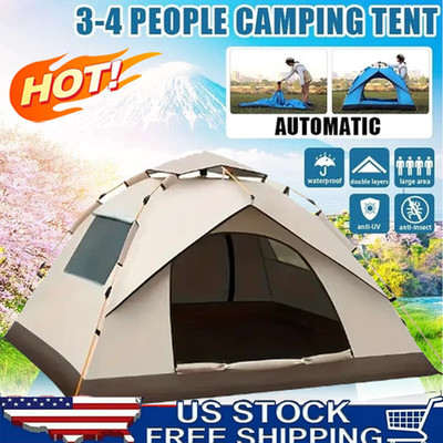 3-4 Person Pop Up Tents Waterproof Windproof Instant Tent for Camping Hiking HOT