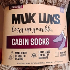 Muk Luks Women  s Cabin Socks Size S 2 Pair Fully Lined Non-Slip Fair Isle
