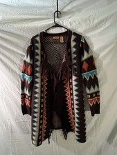 Wrangler Southwest Pattern Western Long Cardigan with Fringe Women's S - E62