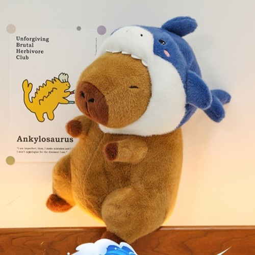 Shark Headgear Capybara Plush Toy Cartoon Capibara Fluffty Doll Home Decor - Picture 8 of 12