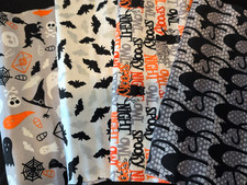 4 Halloween Fat Quarters Set 100 Cotton 18" x 21" Hallow Cats Silvery Bats