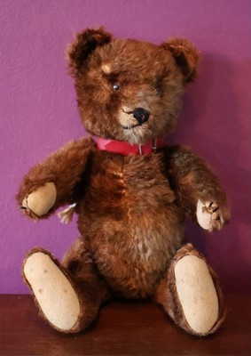 Antique Steiff Vintage Teddy Bear Brown Germany 1950s Us Zone Tag Script Button