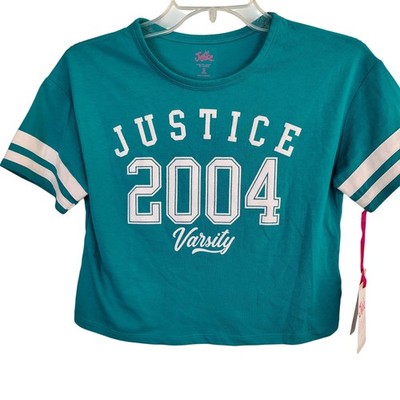 Justice Girls Teal Green Varsity 2004 Graphic T-Shirt Size S 7/8 NWT