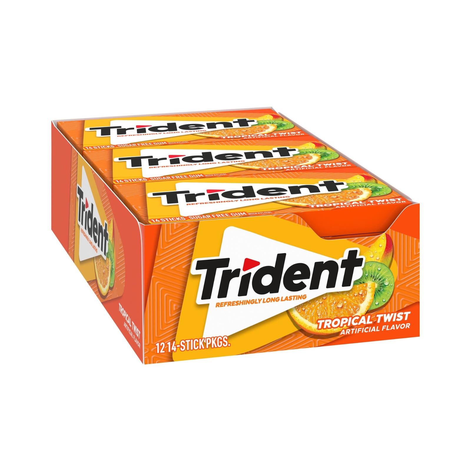 Trident Tropical Twist Chicle Sin Azúcar De EE. UU., 12 Paquetes (168 Piezas)