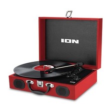 ION Audio Vinyl Transport Portable Suitcase Record Player Built-in Speaker Red