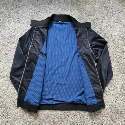 State & Liberty Full Zip Bomber Jacket Harrington SMALL S Navy Blue NYLON Cotton image 3