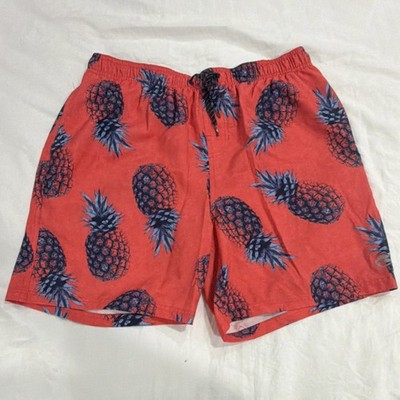 Ocean Current Men's Red Blue Pineapple Swim Shorts Drawstring L