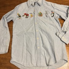 Warner Bros Looney Tunes Character Denim Button-Up Shirt - Mens Small
