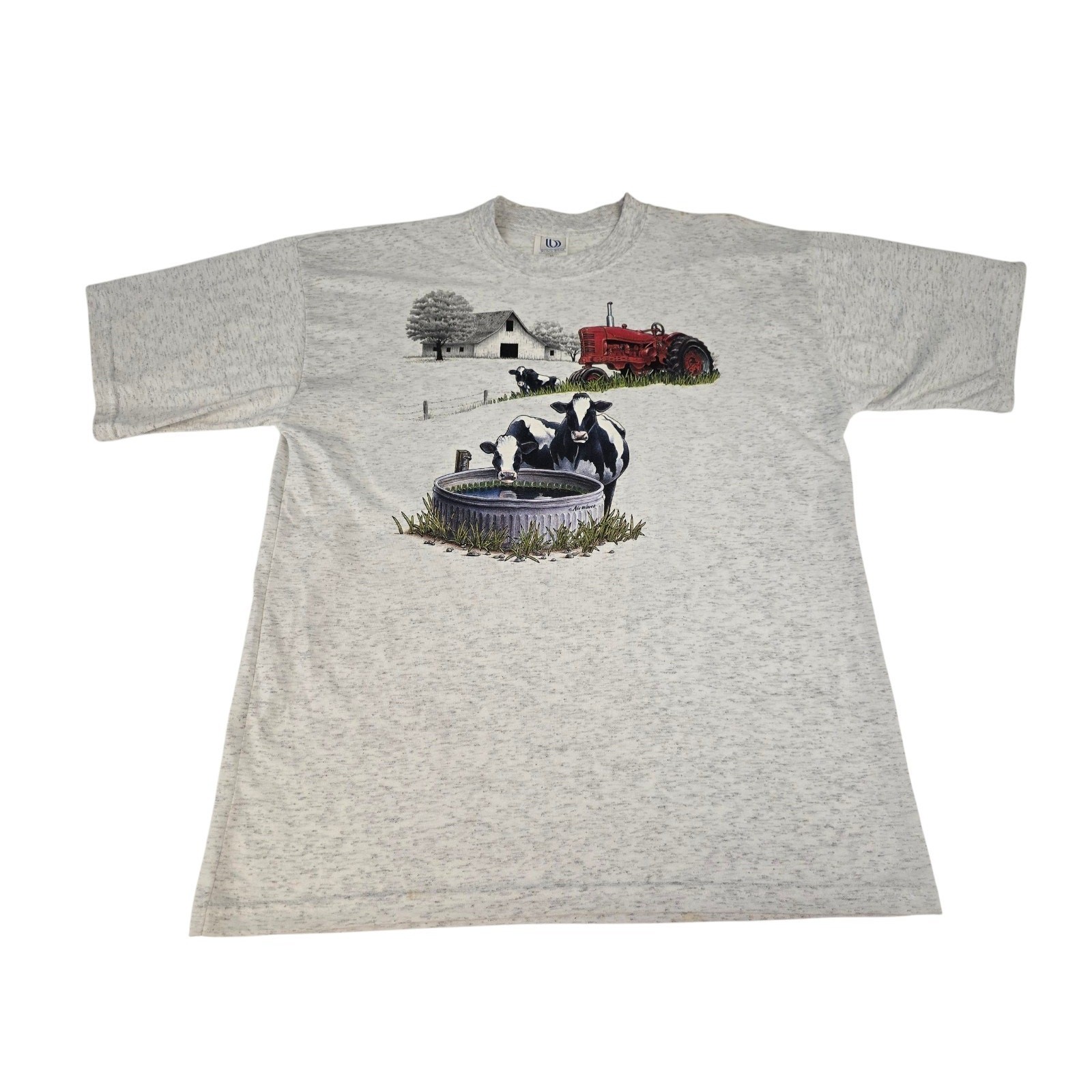 Vintage 90's Farmer Cow Tractor Graphic T-shirt Gray Adult XL Air-waves