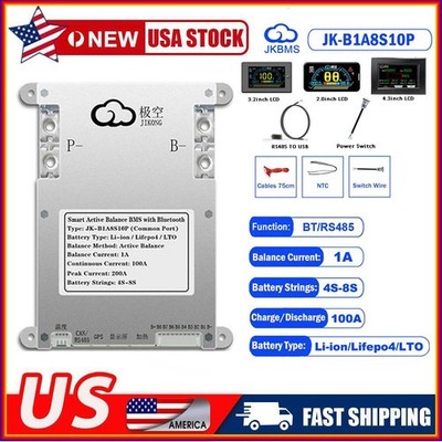 JK Smart BMS 4S-8S 100A Li-ion LiFePo4 1A Active Balance BT/LCD Display USA LOT